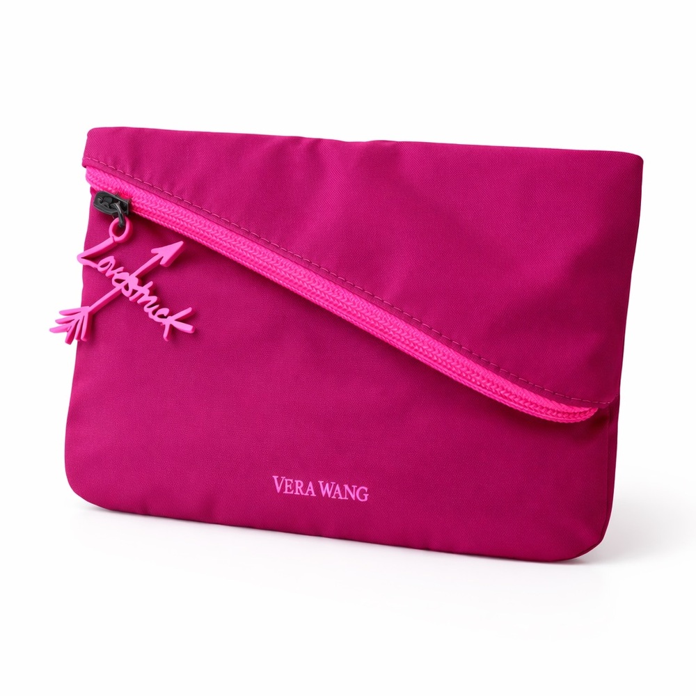 Vera Wang Pink Nylon Cosmetic Pouch w/ Zipper & Arrow Charm